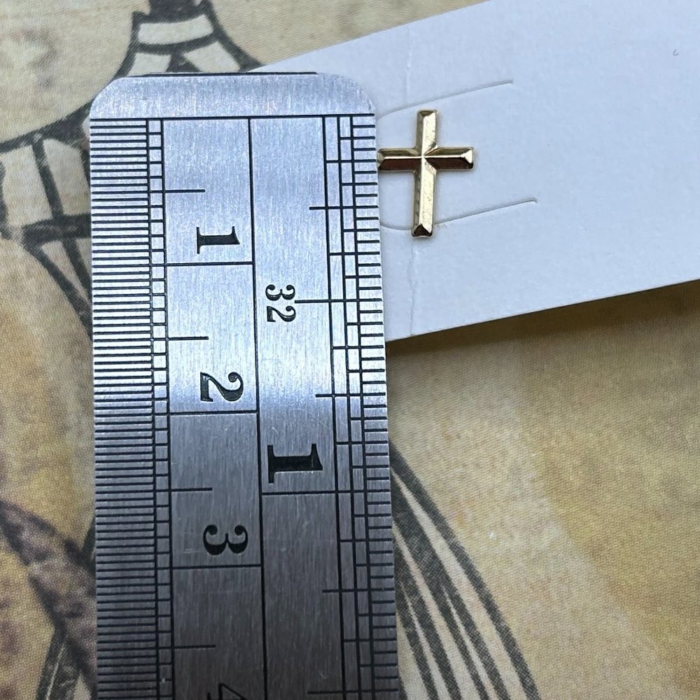 Vintage 14K Yellow Tiny Cross Pierced Stud Earrings - Picture 3 of 7